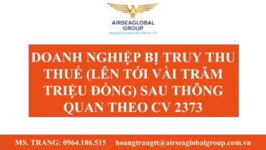 DOANH NGHIỆP BỊ TRUY THU THUẾ (LÊN TỚI VÀI TRĂM TRIỆU ĐỒNG) SAU THÔNG QUAN THEO CV 2373